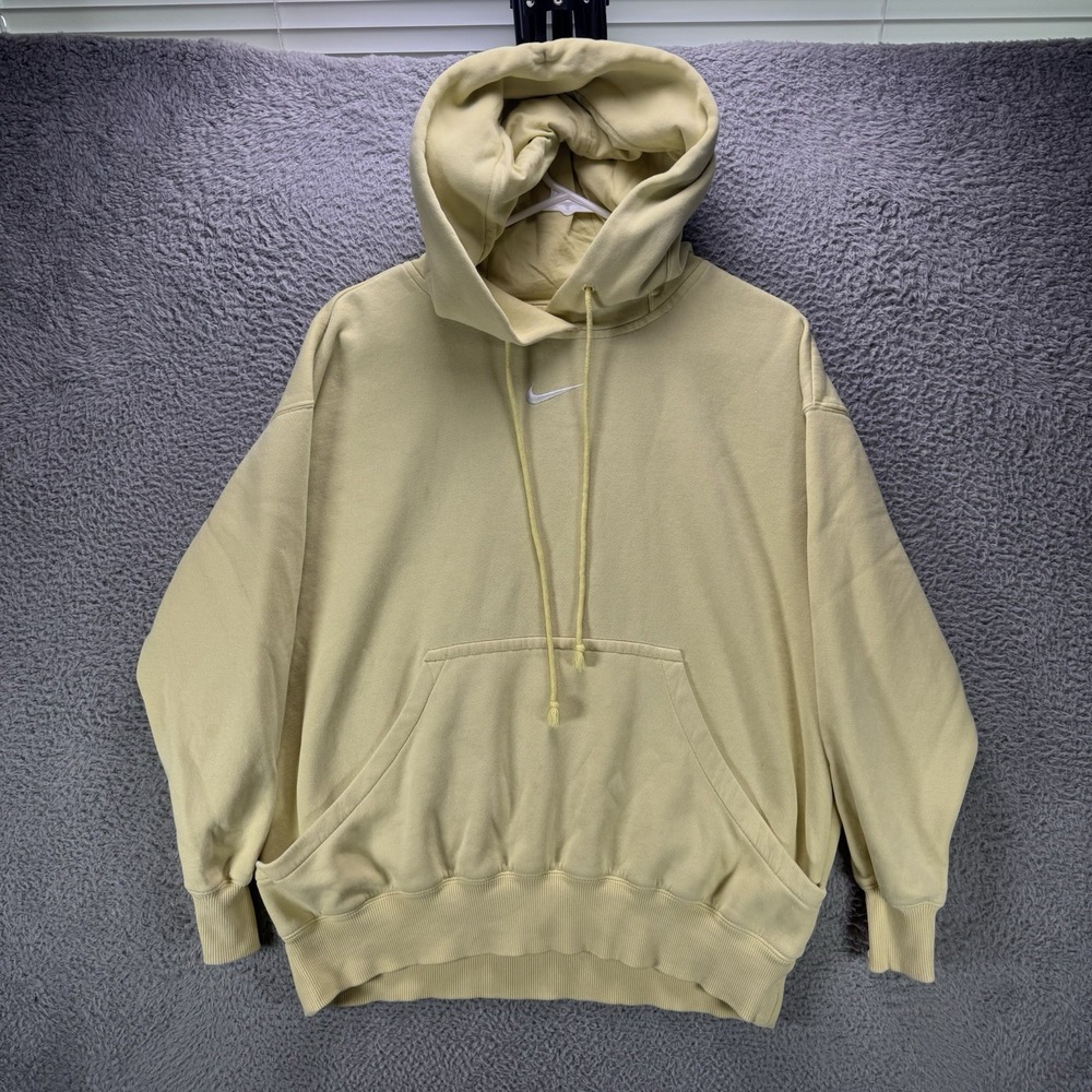Nike Hoodie Mens Small Yellow Solo Center Swoosh Fleece Pullover Sweatshirt